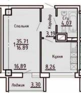 1-комнатная квартира 35,71 м²