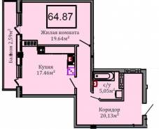 1-комнатная квартира 64,87 м²