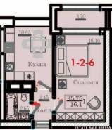 1-комнатная квартира 35,75 м²