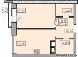1-комнатная квартира 40,91 м²