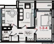 2-комнатная квартира 58,47 м²