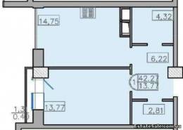 1-комнатная квартира 42,27 м²