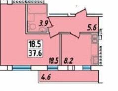 1-комнатная квартира 37,6 м²