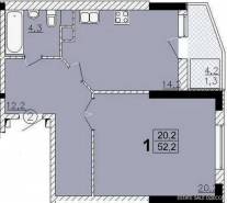 1-комнатная квартира 52,2 м²