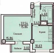 1-комнатная квартира 37,54 м²