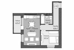 1-комнатная квартира 45,88 м²