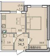 1-комнатная квартира 34,25 м²