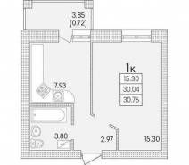 1-комнатная квартира 30,76 м²