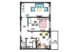 2-комнатная квартира 54,4 м²