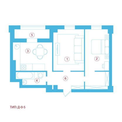 двухкомнатной квартиры 65,20 м²