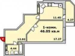 1-комнатная квартира 46,05 м²
