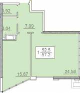 1-комнатная квартира 57,20 м²