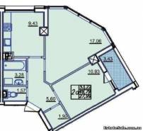 2-комнатная квартира 53,22 м²