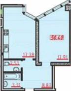 1-комнатная квартира 50,40 м²