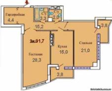 2-комнатная квартира 91,7 м²