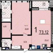 1-комнатные апартаменты 73,12 м²