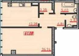 1-комнатная квартира 61,08 м²