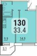 1-комнатная квартира 33,4 м²