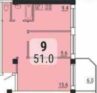 1-комнатная квартира 51,0 м²