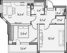 2-комнатная квартира 65,28 м²