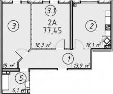 2-комнатная квартира 77,45 м²
