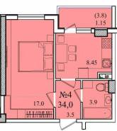 1-комнатная квартира 34,0 м²