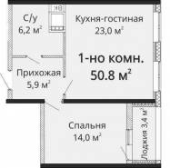 1-комнатная квартира 50,8 м²