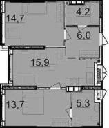 2-комнатная квартира 59,8 м²