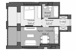 1-комнатная квартира 42,45 м²