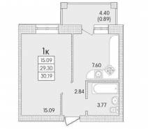 1-комнатная квартира 30,19 м²