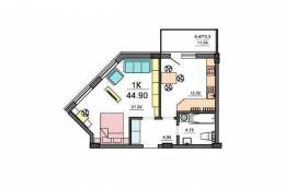 1-комнатная квартира 44,9 м²