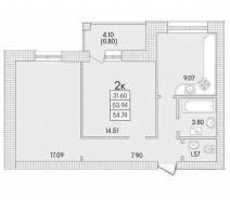 2-комнатная квартира 54,74 м²
