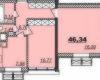Планировка 46,34 м² Жилой комплекс «22-я Жемчужина»