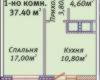 Планировка 37,40 м² Жилой комплекс «Михайловский городок»