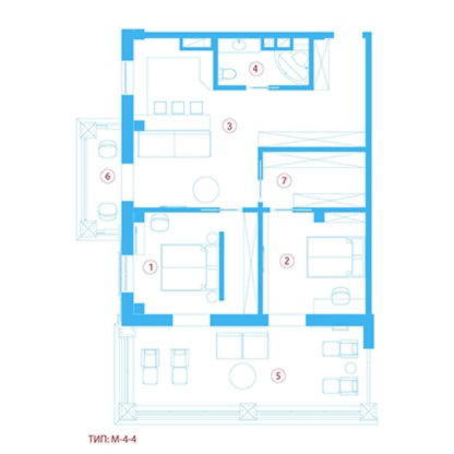 двухкомнатной квартиры 82,20 м²