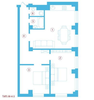 трехкомнатной квартиры 100,60 м²