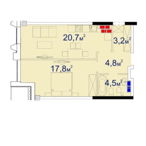 Планировка однокомнатной квартиры 52,14 м²