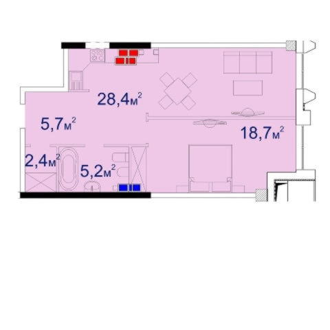 Планировка однокомнатной квартиры 61,69 м²