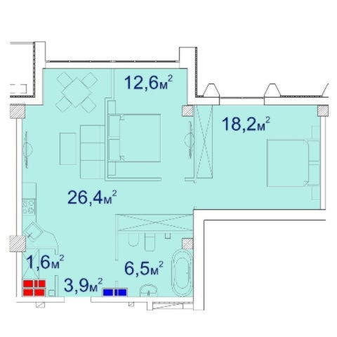 Планировка двухкомнатной квартиры 71,52 м²