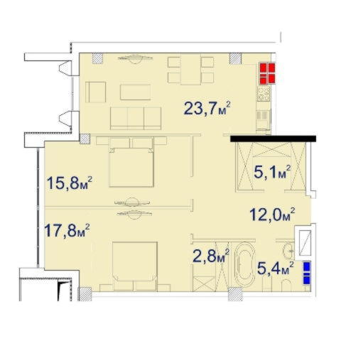 Планировка двухкомнатной квартиры 85,96 м²