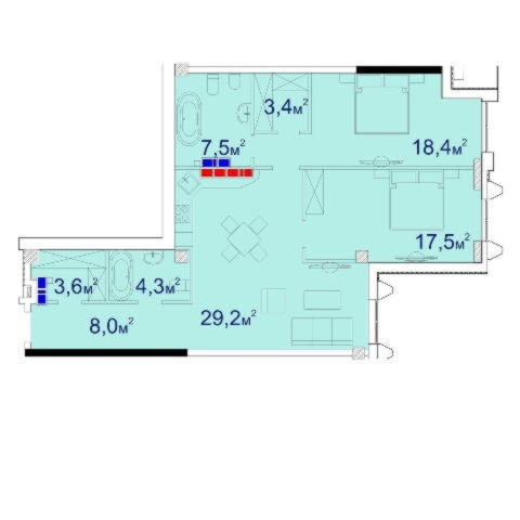 Планировка двухкомнатной квартиры 95,25 м²