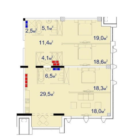 четырехкомнатной квартиры 135,13 м²