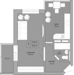 1-комнатная квартира 39,37 м² в ЖК «Акварель»