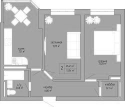 2-комнатная квартира 51,56 м² в ЖК «Акварель»