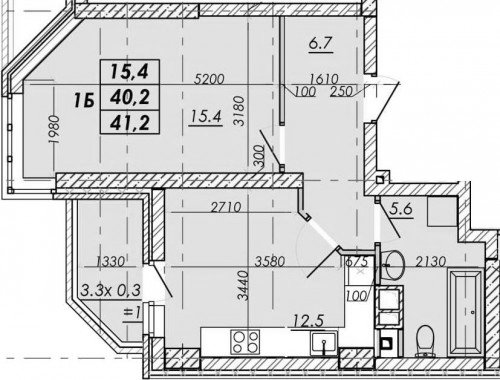 1-комнатная квартира 41,20 м² в ЖК «Реал Парк»