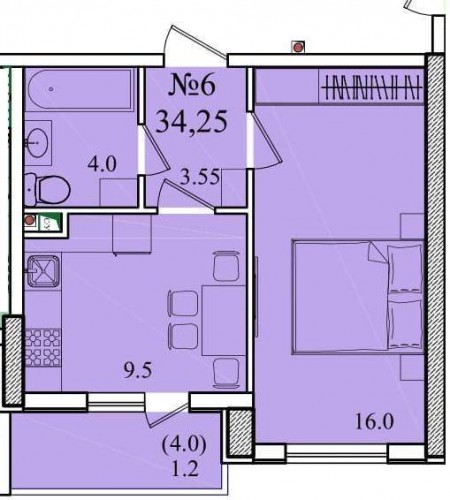 1-комнатная квартира 34,25 м² в ЖК «Восход»
