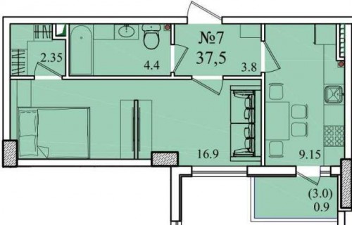 1-комнатная квартира 37,50 м² в ЖК «Восход»