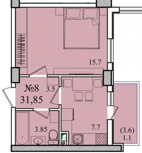 1-комнатная квартира 31,85 м² в ЖК «Восход»