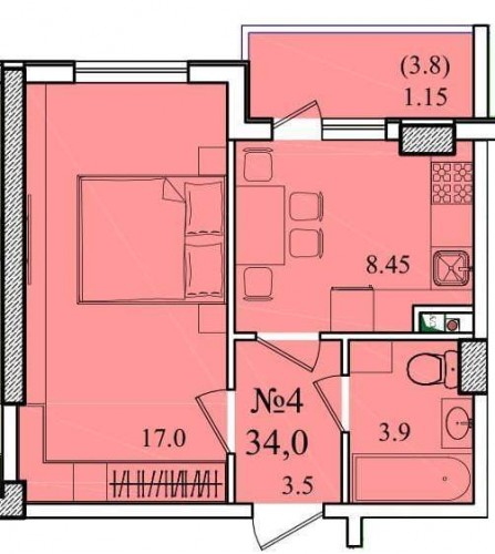 1-комнатная квартира 34,0 м² в ЖК «Восход»