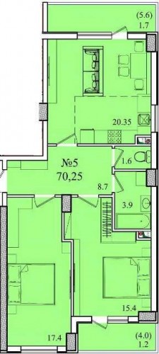 2-комнатная квартира 70,25 м² в ЖК «Восход»